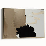 Framed canvas wall art showcasing an abstract design of gold strokes and lines, elegantly displayed from the side to highlight its premium finish and modern aesthetic.