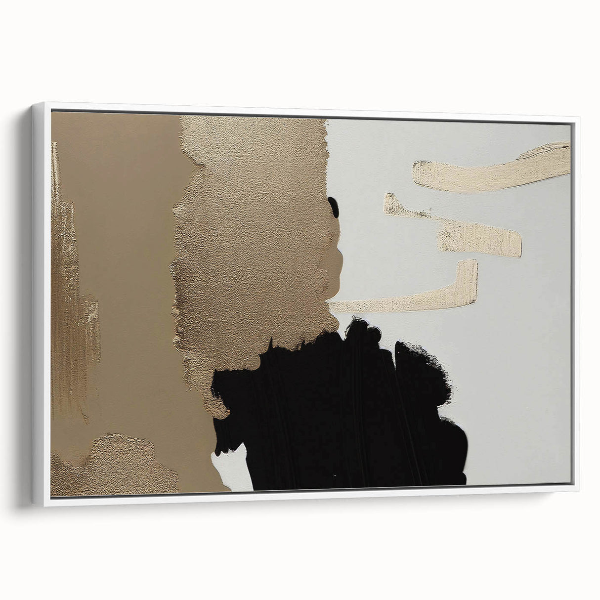Framed canvas artwork showcasing an abstract design with colorful strokes and lines, emphasizing a modern aesthetic, displayed from a white side view. Perfect for contemporary home decor.