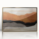 Framed acrylic wall art showcasing an abstract design of gold strokes and lines, perfect for modern decor. Ideal for enhancing contemporary living spaces with elegance.