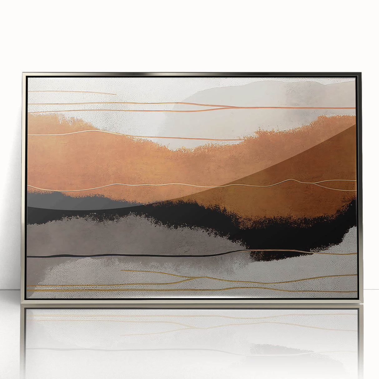 Framed wall art featuring an abstract design with colorful strokes and lines in silver and white, perfect for modern home decor. This piece adds a vibrant touch to any room.