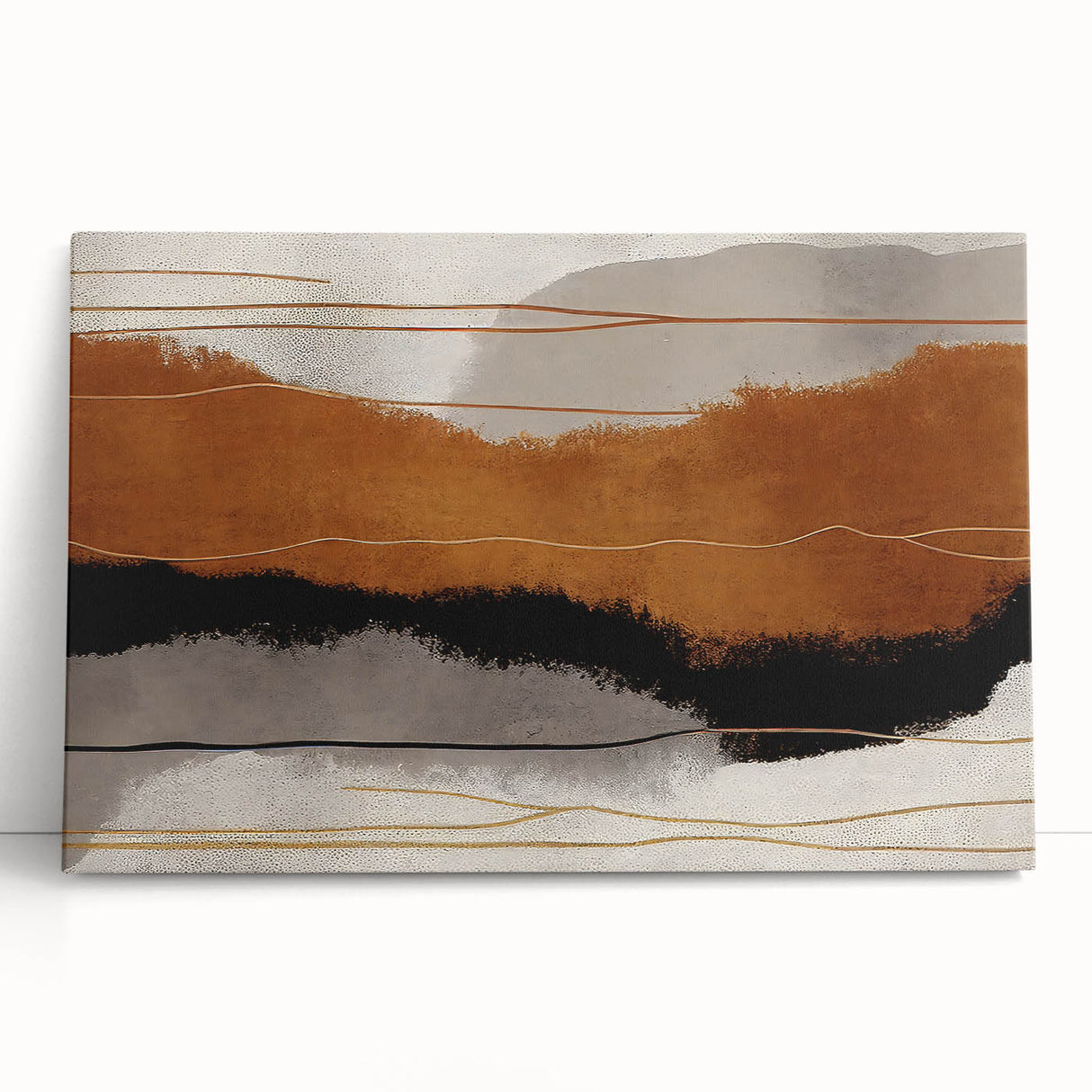 Abstract strokes and lines in vibrant colors create a modern wall art piece, displayed on a stretched canvas, perfect for contemporary home decor.