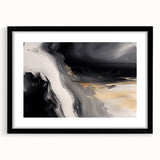 Abstract wall art featuring an intricate design of colorful strokes and lines, framed in black with a mat, showcasing a modern aesthetic ideal for contemporary decor.