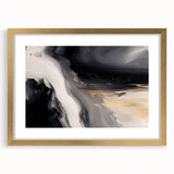 Abstract wall art featuring a sophisticated design of strokes and lines in neutral tones, framed with a gold mat, perfect for modern home decor.