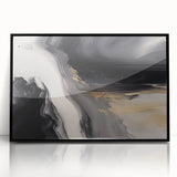 Framed wall art featuring an abstract design of colorful strokes and lines, presented in a modern black frame, ideal for contemporary home decor.