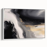 Framed canvas wall art showcasing an abstract design with colorful strokes and lines, presented in a white frame, ideal for modern home decor.