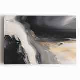 Stretched canvas wall art featuring an abstract design of colorful strokes and lines in vibrant hues of blue, orange, and yellow, perfect for modern decor.