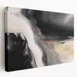 Abstract wall art featuring bold strokes and lines in vibrant colors, showcasing a contemporary design on stretched canvas with a side view display, perfect for modern decor.
