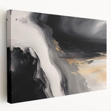 Abstract wall art featuring bold strokes and lines in vibrant colors, showcasing a contemporary design on stretched canvas with a side view display, perfect for modern decor.