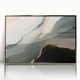 Framed wall art featuring an abstract design of strokes and lines in gold, showcasing modern aesthetics with a sleek acrylic finish, perfect for contemporary decor.