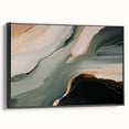 Framed canvas wall art showcasing an abstract design with vibrant strokes and lines in black and white, ideal for modern home decor, displayed from the side.