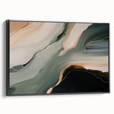 Framed canvas wall art showcasing an abstract design with vibrant strokes and lines in black and white, ideal for modern home decor, displayed from the side.