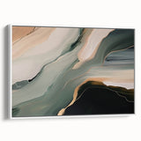 Framed canvas wall art featuring an abstract design of colorful strokes and lines, set against a white background, showcasing modern artistic flair for home decor.