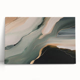 Abstract wall art featuring vibrant strokes and lines in shades of blue, orange, and gold, printed on a stretched canvas, perfect for modern home decor.