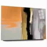 Abstract strokes and lines design on acrylic glass wall art, showcasing vibrant colors and contemporary style, ideal for modern home décor. This side view highlights its sleek edges and artistic appeal, perfect for enhancing any space.