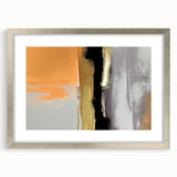 Abstract strokes and lines design in a modern wall art collection, framed with a sleek silver mat, showcasing a vibrant color palette ideal for contemporary decor.