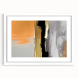 Abstract strokes and lines design in a white-framed wall art piece, showcasing a modern aesthetic with a mat, perfect for contemporary home decor.