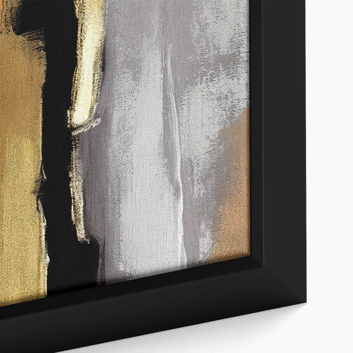 Close-up of a framed abstract wall art design showcasing vibrant strokes and lines in various hues, perfect for modern home decor accents and artistic expression.