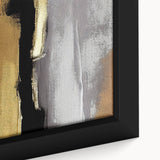 Close-up of a framed abstract wall art design showcasing vibrant strokes and lines in various hues, perfect for modern home decor accents and artistic expression.