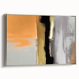 Framed canvas wall art showcasing an abstract design with dynamic strokes and lines in a silver frame, ideal for modern home decor and artistic spaces.