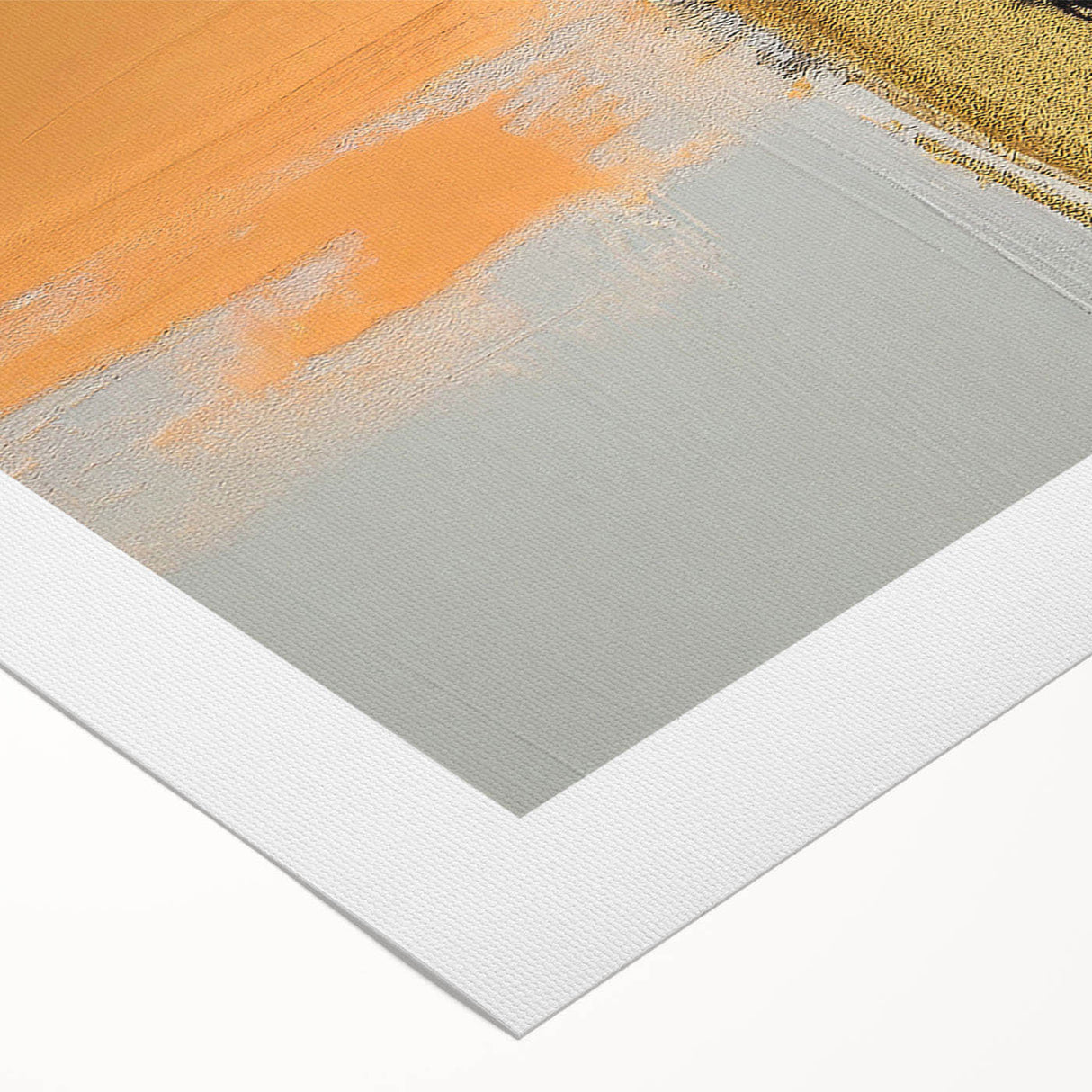 Abstract wall art design featuring vibrant strokes and lines in shades of blue, orange, and yellow, printed on rolled canvas for modern decor.