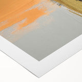 Abstract wall art design featuring vibrant strokes and lines in shades of blue, orange, and yellow, printed on rolled canvas for modern decor.