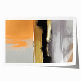 Abstract wall art print featuring vibrant strokes and lines in shades of blue, orange, and yellow, perfect for modern home decor, rolled and ready for framing.