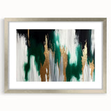 Abstract strokes and lines design in a silver-framed wall art piece, featuring a modern aesthetic with a mat, perfect for contemporary decor settings.