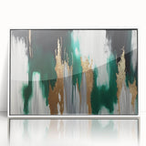 Framed wall art featuring an abstract design of colorful strokes and lines set against a white background, ideal for modern home decor. This piece adds a vibrant touch to any room with its dynamic visual appeal.