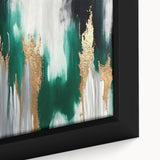 Close-up of a framed canvas artwork showcasing an abstract design with colorful strokes and lines, perfect for modern home decor. The vibrant hues enhance any living space.