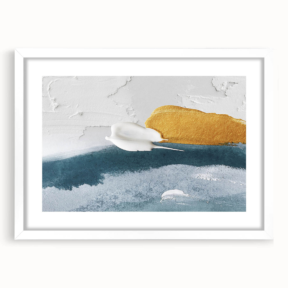 Abstract wall art featuring colorful strokes and lines in a modern design, framed with a white mat, perfect for contemporary home decor and aesthetic enhancement.
