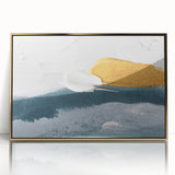 Framed wall art featuring an abstract design of golden strokes and lines on an acrylic surface, perfect for modern home decor. Ideal for enhancing living spaces.