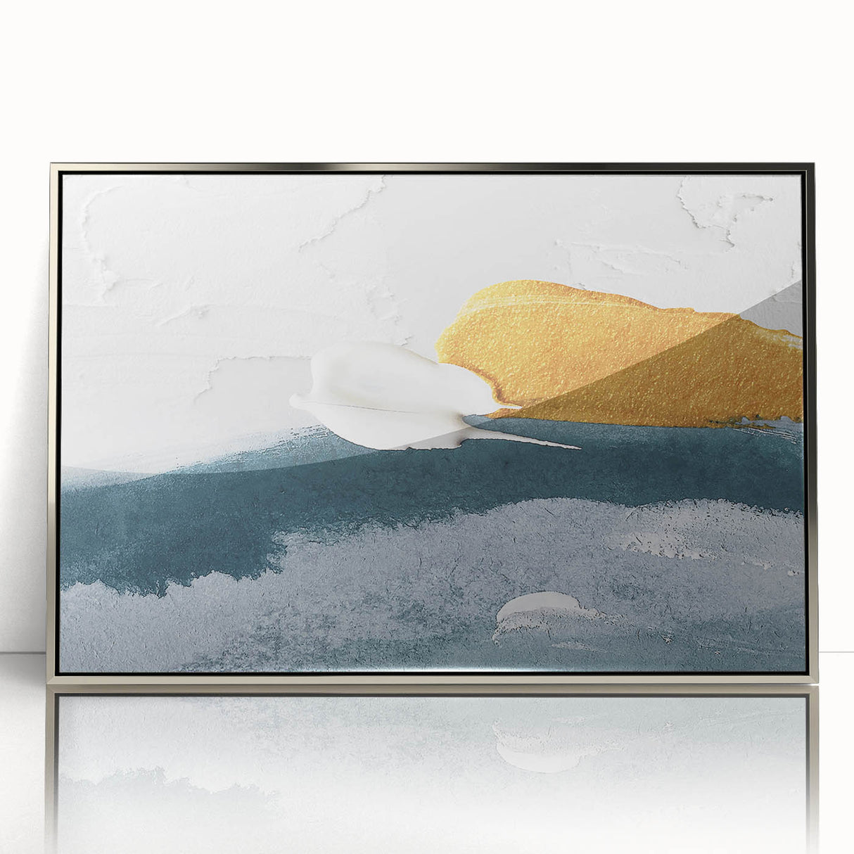 Framed wall art featuring an abstract design with silver strokes and lines, elegantly displayed in a modern setting, perfect for contemporary home decor.