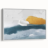 Framed canvas wall art showcasing an abstract design of colorful strokes and lines, set against a white background; perfect for modern home decor.