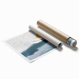 Abstract wall art print featuring vibrant strokes and lines in shades of blue, orange, and yellow, ideal for modern home decor. This rolled design is perfect for adding a contemporary touch to any living space.