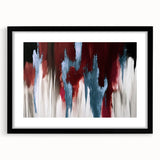 Abstract strokes and lines artwork in a sleek black frame with a mat, showcasing a modern design ideal for contemporary home decor, against a neutral backdrop.