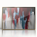 Framed abstract wall art featuring gold strokes and lines, elegantly displayed with a sleek acrylic front, perfect for modern home decor.