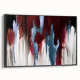 Framed canvas wall art showcasing an abstract design of colorful strokes and lines, presented in a sleek black frame, ideal for modern decor.