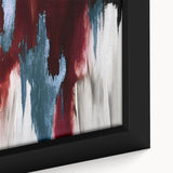 Close-up of a framed canvas showcasing an abstract strokes and lines design in vibrant colors, perfect for modern wall decor and artistic interior spaces.