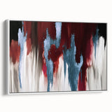Framed canvas wall art featuring an abstract design with colorful strokes and lines, set against a white background, showcasing a modern aesthetic perfect for home decor.
