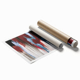 Abstract wall art print showcasing vibrant strokes and lines in shades of blue, orange, and yellow, perfect for modern home decor. Ideal for adding a contemporary touch to living spaces.