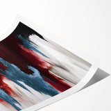 Colorful abstract strokes and lines in a modern design, showcasing vibrant hues of blue, orange, and yellow for stylish wall decor; ideal for contemporary interiors.