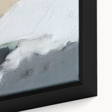 Framed canvas artwork showcasing an abstract design of vibrant strokes and lines in shades of blue, orange, and yellow, perfect for modern home decor.