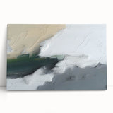 Abstract wall art featuring vibrant strokes and lines in shades of blue, orange, and gold on a stretched canvas, adding a modern touch to any decor.