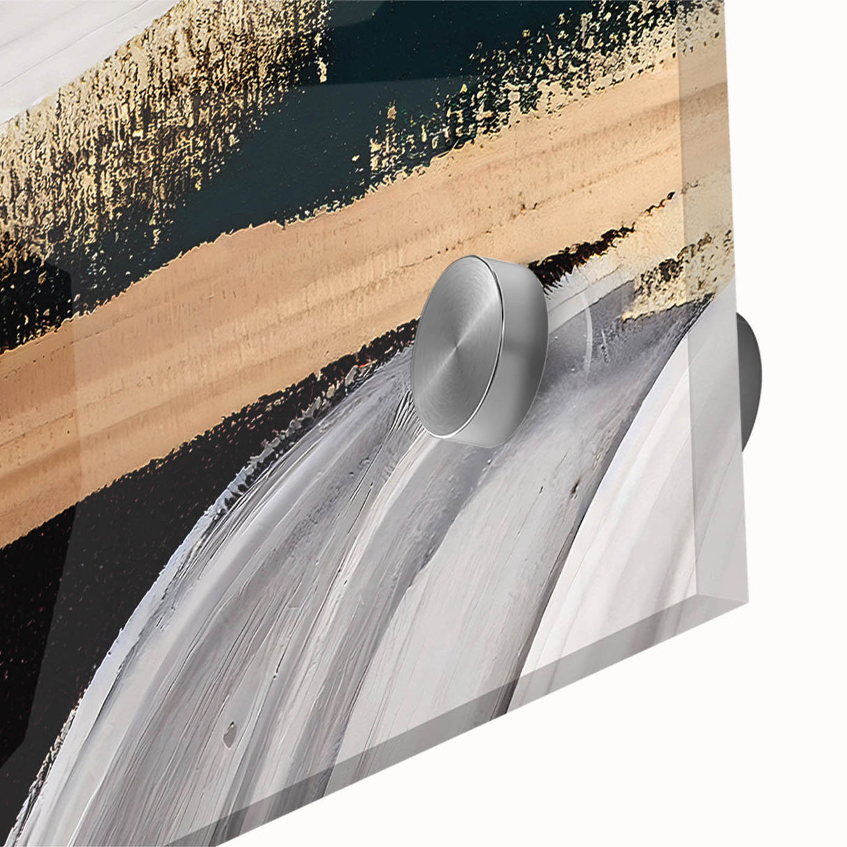 Close-up of an abstract strokes and lines design wall art piece, showcasing vibrant colors and intricate details on acrylic glass, perfect for modern decor.