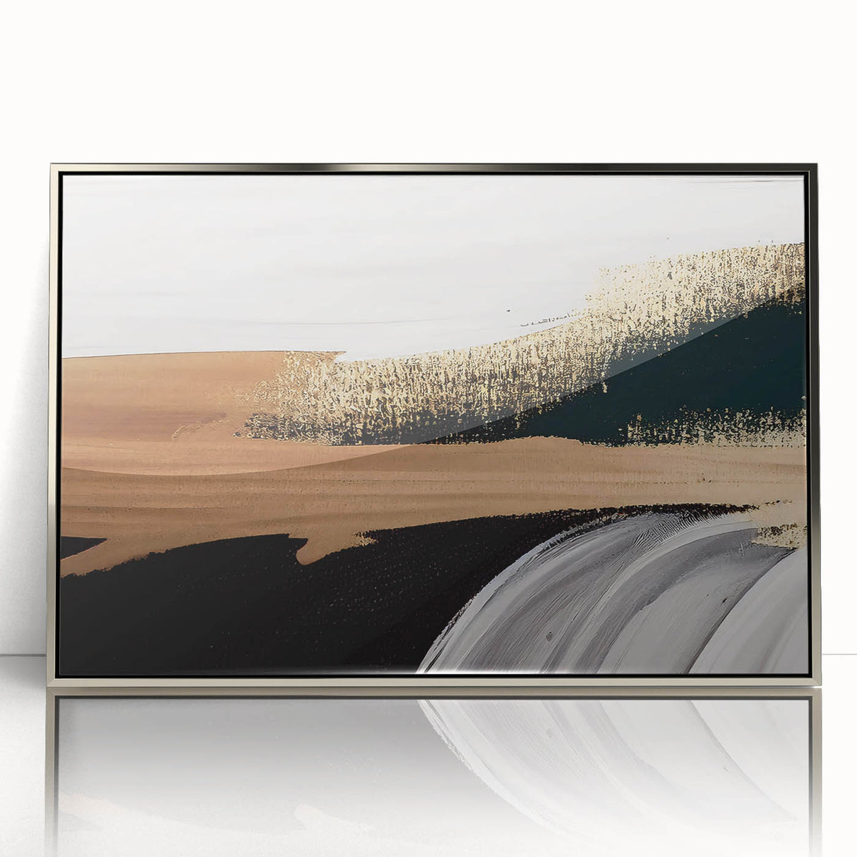Framed wall art featuring an abstract design of strokes and lines in elegant silver tones, perfect for modern home decor. Ideal for enhancing contemporary interiors.