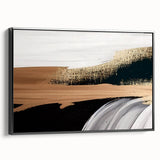 Framed canvas artwork showcasing an abstract design with dynamic strokes and lines in bold colors. The black frame enhances the modern aesthetic, perfect for contemporary decor.