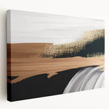 Abstract art canvas showcasing dynamic strokes and lines in vibrant colors, elegantly stretched for display. Ideal for modern home decor, adding a contemporary touch.