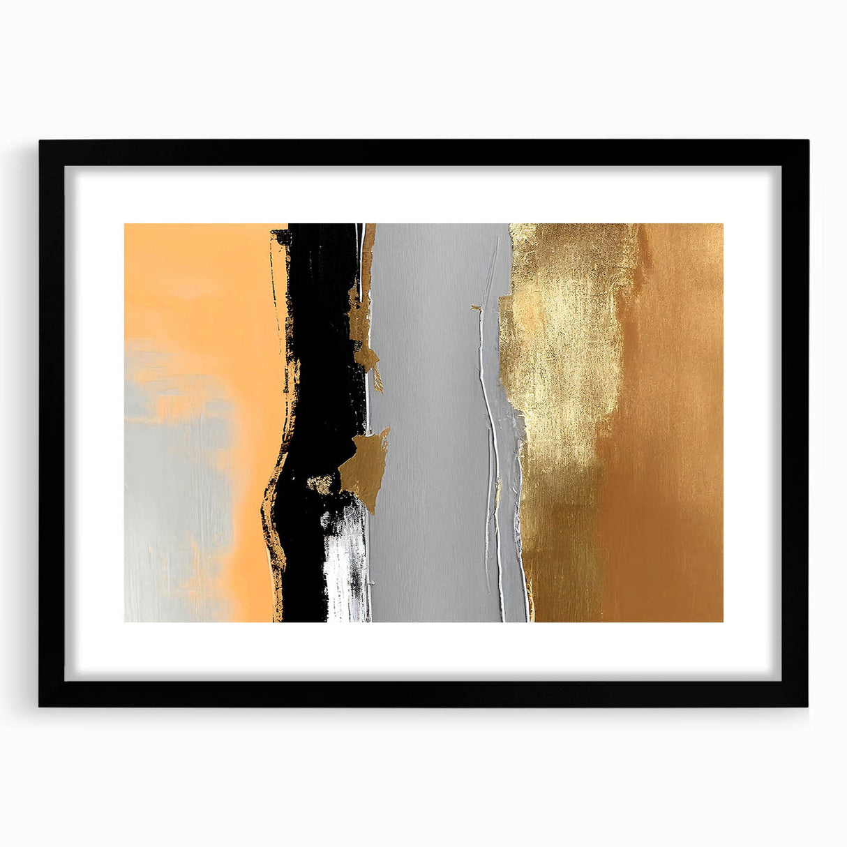 Abstract wall art featuring strokes and lines in a modern design, framed with a black mat, showcasing a minimalist aesthetic perfect for contemporary decor.