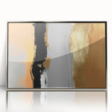 Framed wall art featuring an abstract design of colorful strokes and lines in a silver-acrylic frame, perfect for modern home decor. Ideal for adding artistic flair to any room.