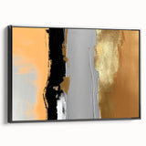 Framed canvas wall art showcasing an abstract design of colorful strokes and lines against a black background, highlighting modern artistic expression and elegance.